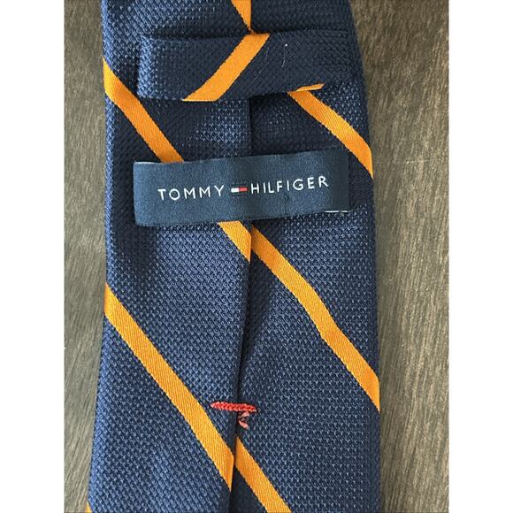 TOMMY HILFIGER STRIPED REPP TIE BLUE ORANGE MENS NECKTIE 100% SILK - Picture 6 of 9